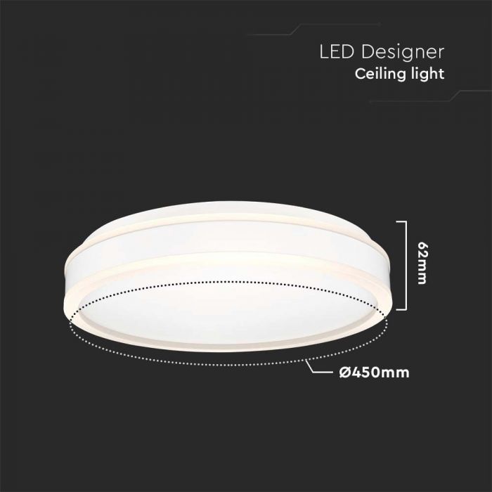 24W(2500Lm) LED dome light, IP20, V-TAC, round, white, 450x62mm, neutral white light 4000K