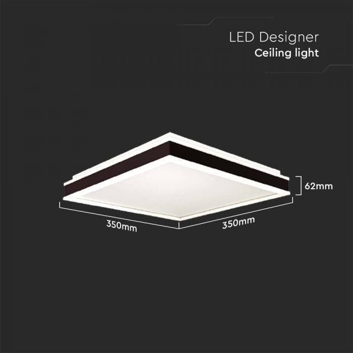 18W(1490Lm) LED-kupolarmatur, IP20, V-TAC, fyrkantig, svart, 350x350x62mm, neutralvit 4000K