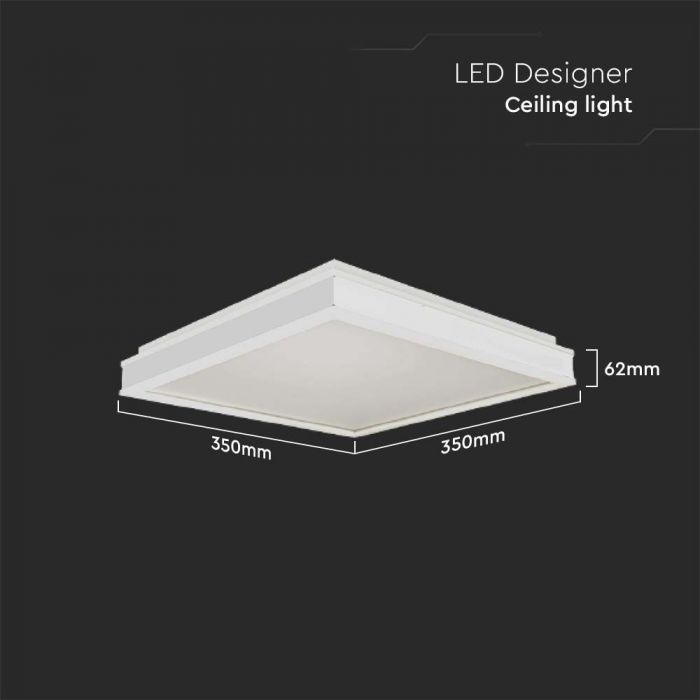 18W(1490Lm) LED-kupolarmatur, IP20, V-TAC, fyrkantig, vit, 350x350x62mm, neutralvitt ljus 4000K