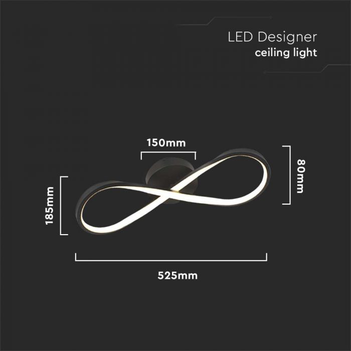 24W(2560Lm) LED dizaina gaismeklis, V-TAC, IP20, melns, 525x185x80mm, silti balta gaisma 3000K