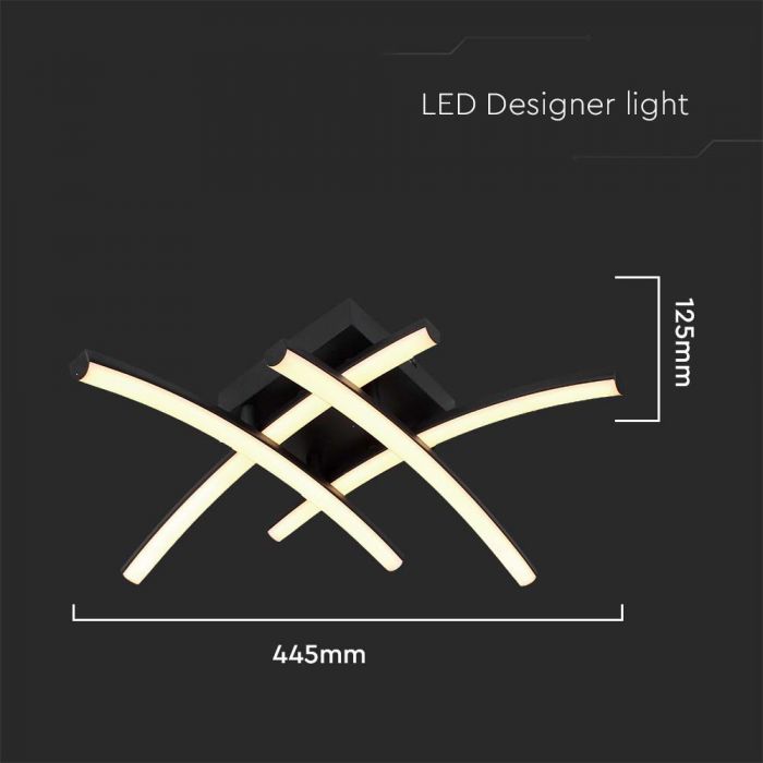 SUPERACTION_24W(2500Lm) LED design luminaire, V-TAC, IP20, black, 125x445mm, warm white light 3000K