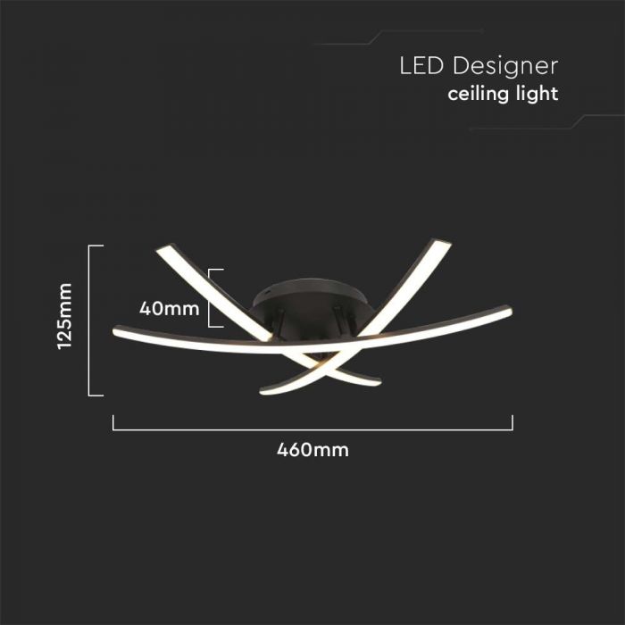 20W(2130Lm) LED-designarmatur, V-TAC, IP20, svart, 460x410x125mm, varmvitt ljus 3000K
