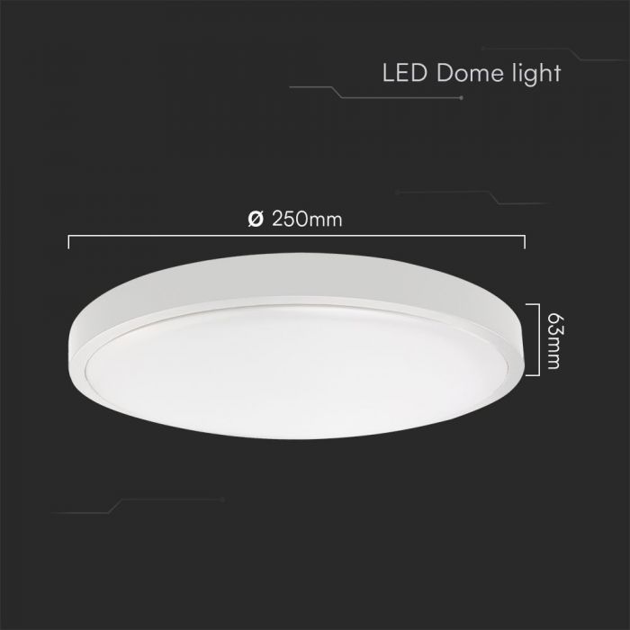 18W(1830Lm) LED-kupolarmatur, V-TAC SAMSUNG, IP44, rund, vit, neutralvit 4000K