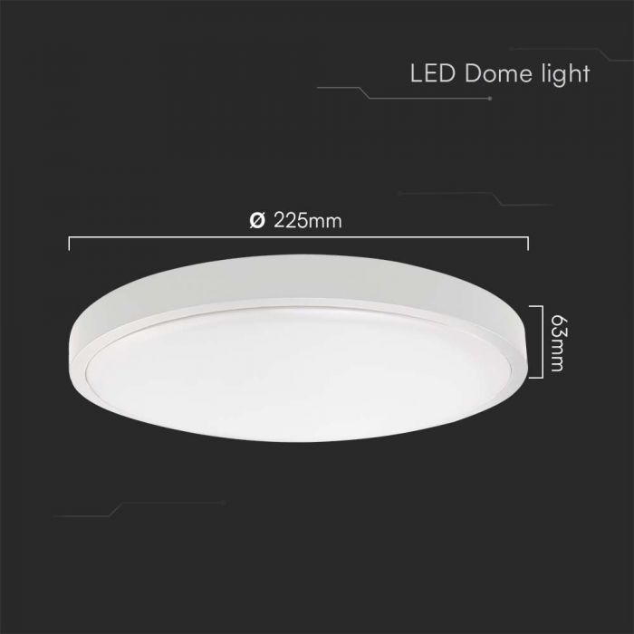 18W(1800Lm) LED dome luminaire, V-TAC, IP44, round, white, neutral white 4000K