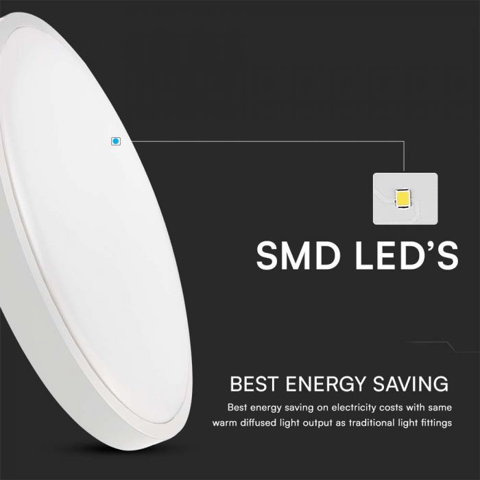 24W(2500Lm) LED dome luminaire, V-TAC, IP44, round, white, warm white light 3000K