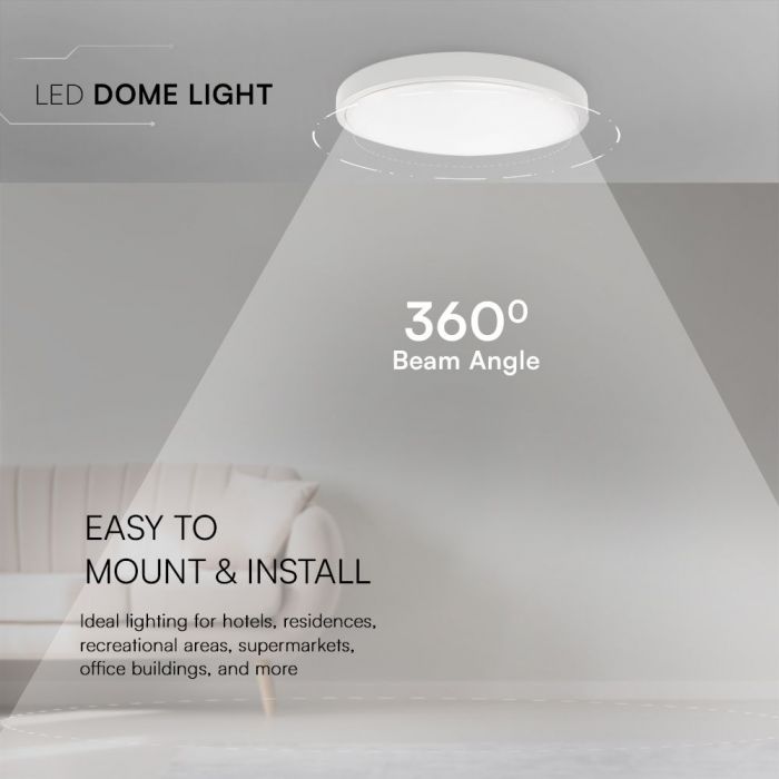 24W(2500Lm) LED-kupolarmatur, V-TAC SAMSUNG, IP44, rund, vit, neutralvit 4000K