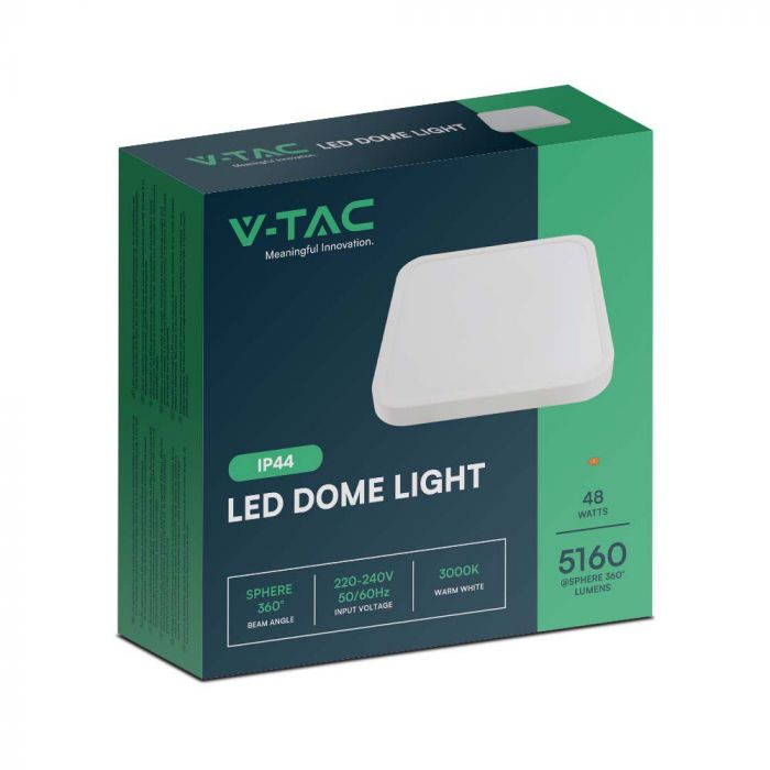 48W(5160Lm) LED dome luminaire, V-TAC, IP44, round, white, warm white light 3000K