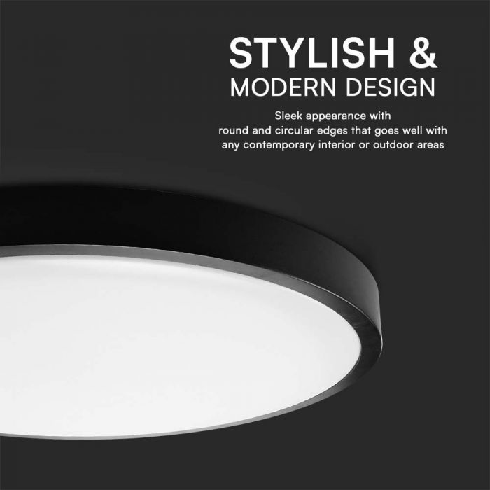 18W(1830Lm) LED Round Dome-armatur, svart, IP44, varmvitt ljus 3000K