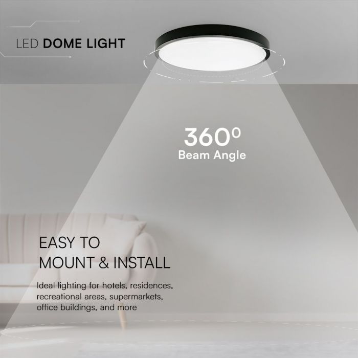 18W(1830Lm) LED kuppelvalgusti, V-TAC SAMSUNG, IP44, ümmargune, must, jahe valge 6500K