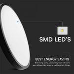 24W(2500Lm) LED kupolveida gaismeklis, V-TAC, IP44, apaļš, melns, neitrāli balta gaisma 4000K