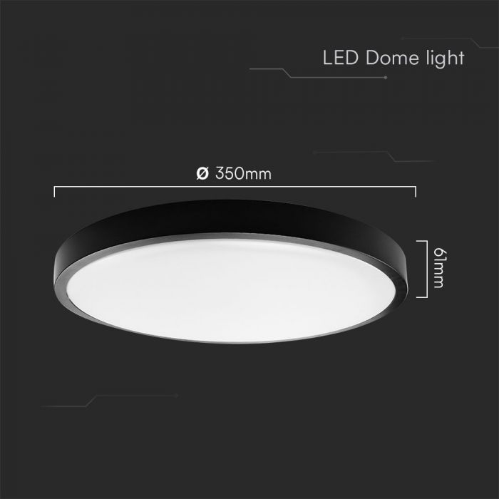 36W(3820Lm) LED kupolveida gaismeklis, V-TAC SAMSUNG, IP44, apaļš, melns, neitrāli balta gaisma 4000K