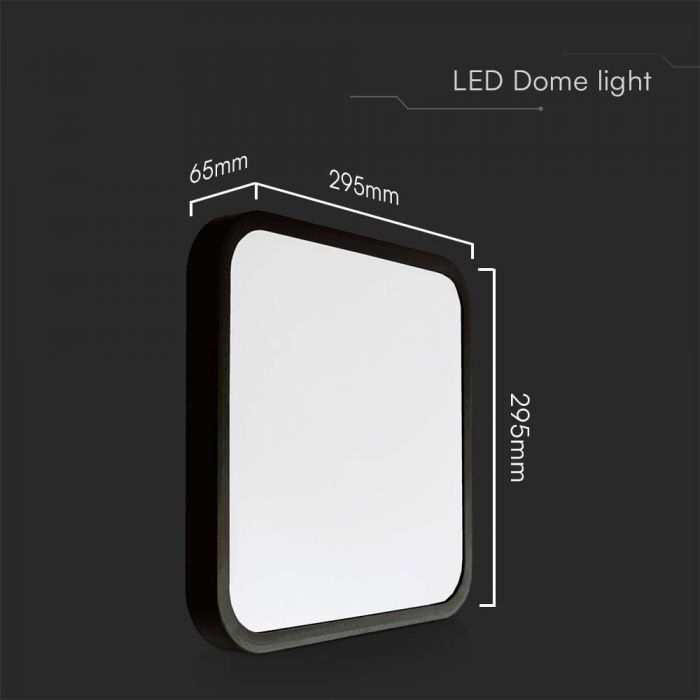 24W(2500Lm) LED dome luminaire, V-TAC, IP44, square, black, neutral white 4000K