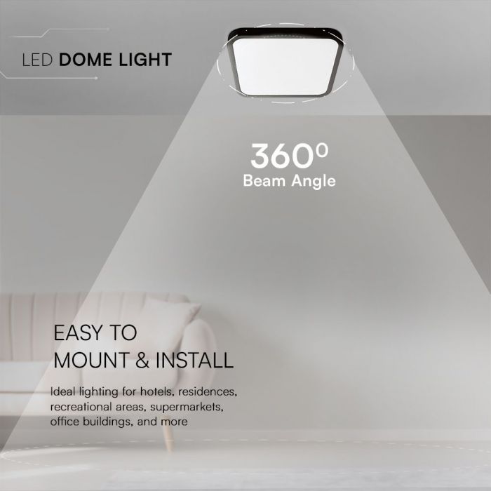 48W(5160Lm) LED kuppelvalgusti, V-TAC SAMSUNG, IP44, kandiline, must, 6500K