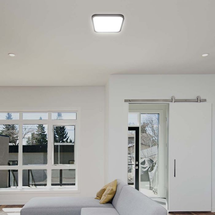 48W(5160Lm) LED kupolveida gaismeklis, V-TAC, IP44, kvadrāta, melns, silti balta gaisma 3000K