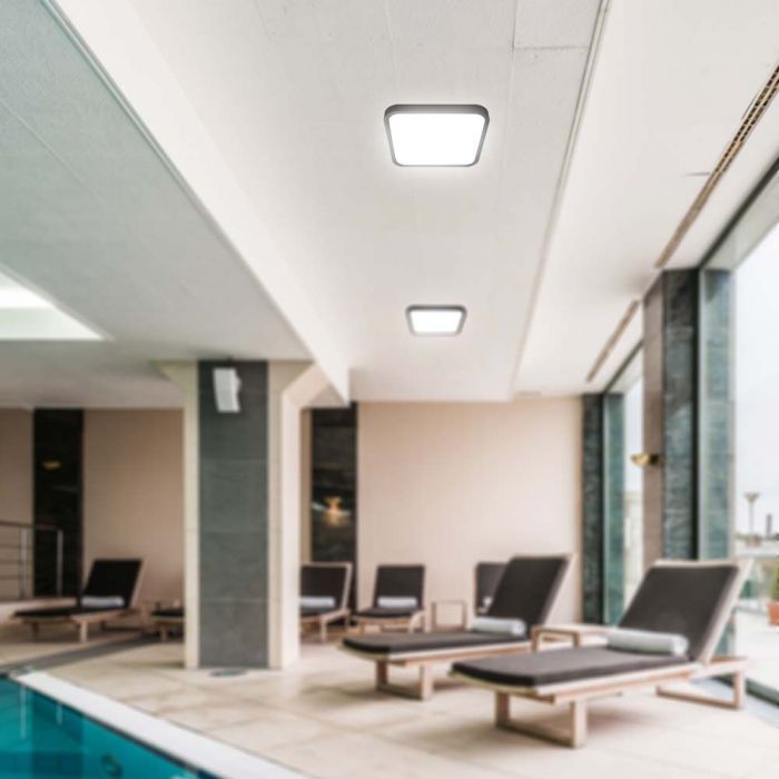 48W(5160Lm) LED kupolveida gaismeklis, V-TAC, IP44, kvadrāta, melns, silti balta gaisma 3000K