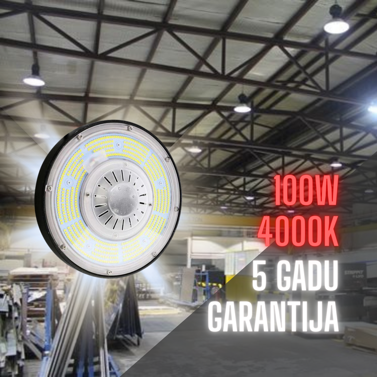 100W(18500Lm) 1-10V VTAC LED lagerarmatur, svart, dimbar, IP65, Meanwell strömförsörjning, dimbar, 5 års garanti, neutralvit 4000K