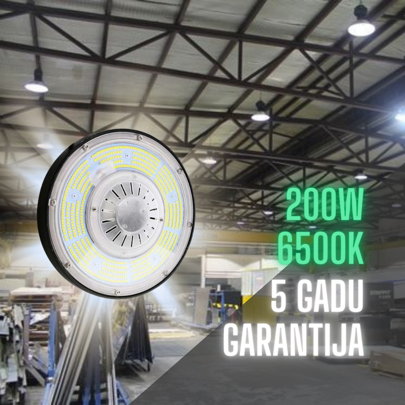 200W(37000Lm) 1-10V VTAC LED warehouse light, black, IP65, Meanwell power supply unit, dimmable, warranty 5 years, cold white light 6500K