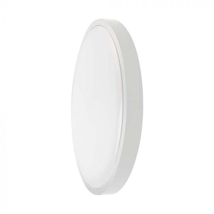18W(1830Lm) LED-kupolarmatur med mikrovågssensor, V-TAC, IP44, rund, vit, varmvitt ljus 3000K