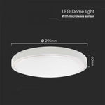 18W(1830Lm) LED kupolveida gaismeklis ar mikroviļņu sensoru, V-TAC, IP44, apaļš, balts, silti balta gaisma 3000K