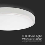 18W(1830Lm) LED kupolveida gaismeklis ar mikroviļņu sensoru, V-TAC, IP44, apaļš, balts, silti balta gaisma 3000K