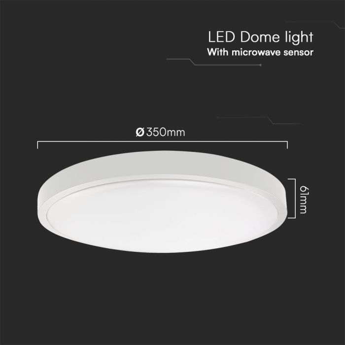 24W(2500Lm) LED kuppelvalgusti mikrolaineanduriga, V-TAC, IP44, ümmargune, valge, jaheda valge 6500K