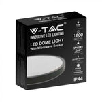 Купольный светодиодный светильник 18W(1800Lm) с микроволновым датчиком, V-TAC, IP44, круглый, черный, нейтральный белый свет 4000K