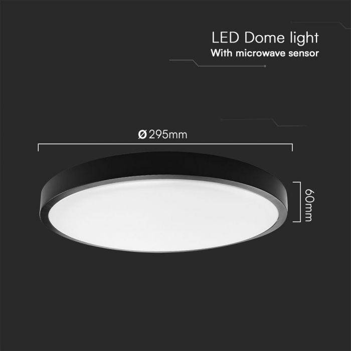 18W(1830Lm) LED-kupolarmatur med fjärrkontroll, V-TAC SAMSUNG, IP44, rund, svart, neutralvit 4000K