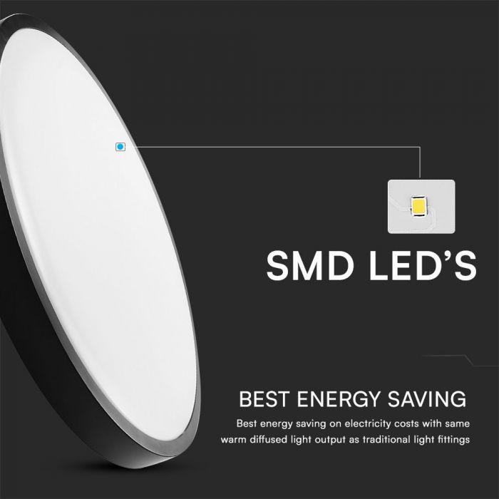 18W(1830Lm) LED-kupolarmatur med fjärrkontroll, V-TAC SAMSUNG, IP44, rund, svart, neutralvit 4000K