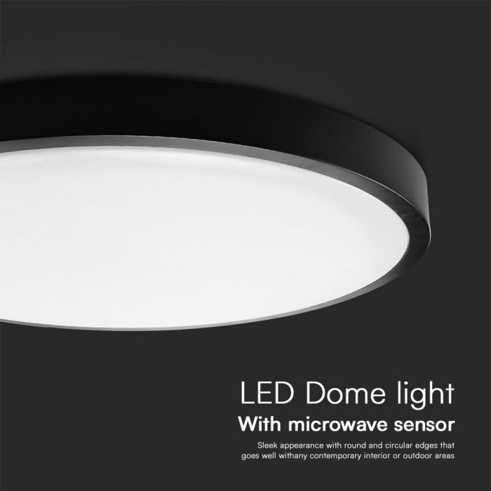 18W(1830Lm) LED dome luminaire, V-TAC SAMSUNG, IP44, round, black, warm white light 3000K