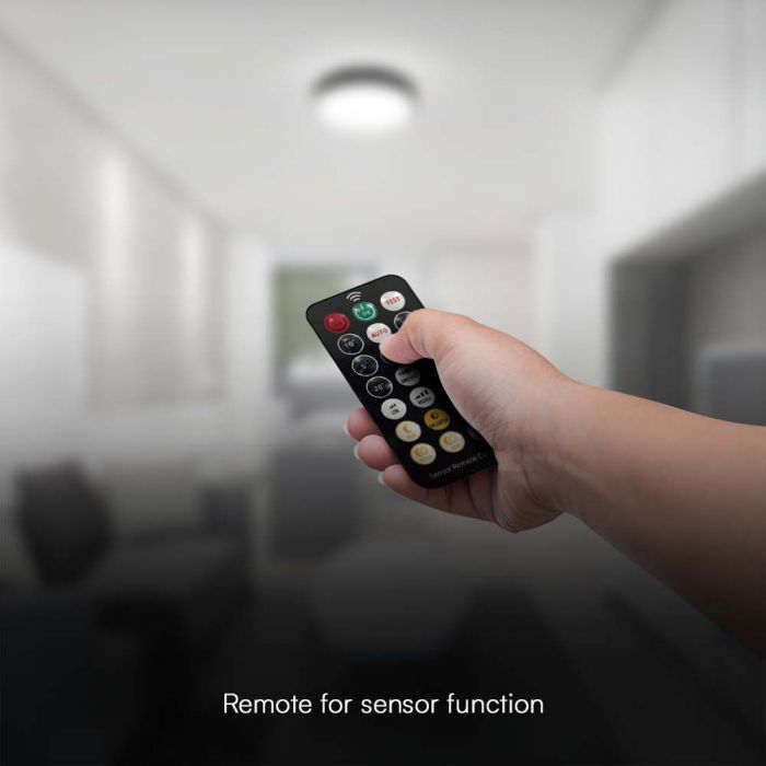 36W(3820Lm) LED plafons ar mikroviļņu sensoru, V-TAC, IP44, apaļš, melns, neitrāli balta gaisma 4000K