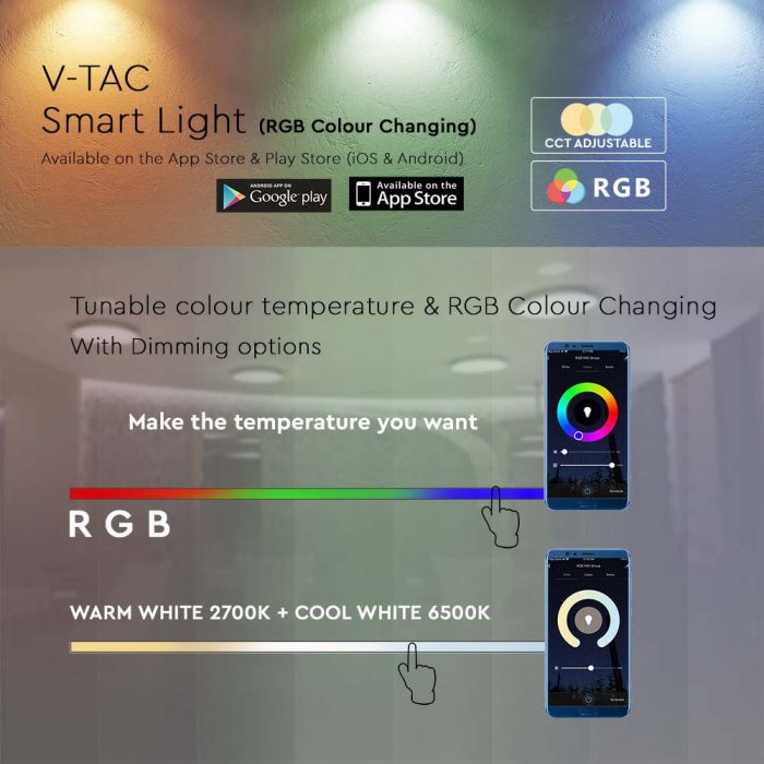 36W LED светильник 3600lm, совместимый с AMAZON ALEKSA&GOOGLE HOME: RGB+WW+CW+STARRY COVER, V-TAC