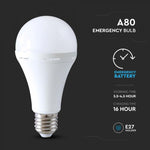E27 15W(1200Lm) LED-lampa med batteri (3 h), A80, V-TAC, IP20, neutralvitt ljus 4000K