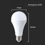 E27 15W(1200Lm) LED-lampa med batteri (3 h), A80, V-TAC, IP20, neutralvitt ljus 4000K