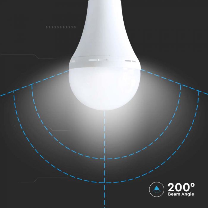 E27 15W(1200Lm) LED-lampa med batteri (3 h), A80, V-TAC, IP20, neutralvitt ljus 4000K