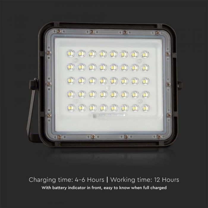 6W(400Lm) LED SMART floodlight with 5000 mAh solar battery and remote control, IP65, V-TAC, 6400K cold white light