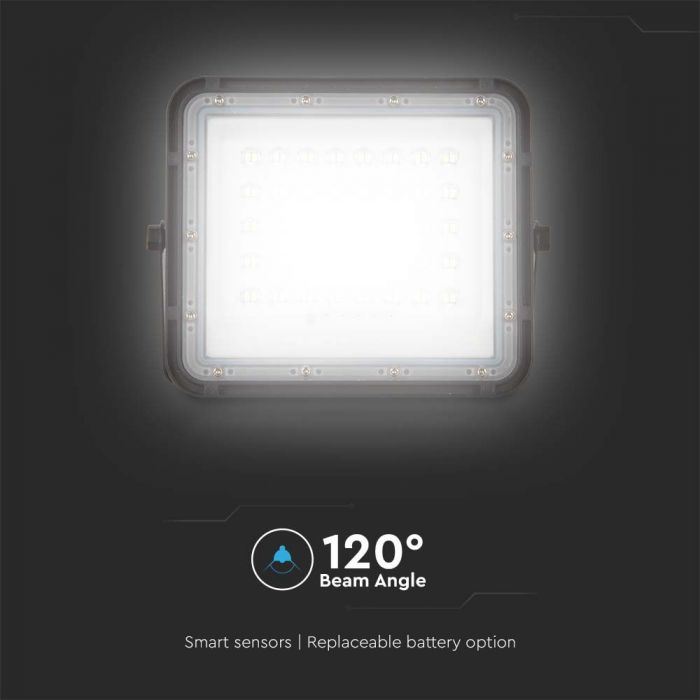 6W(400Lm) LED SMART floodlight with 5000 mAh solar battery and remote control, IP65, V-TAC, 6400K cold white light