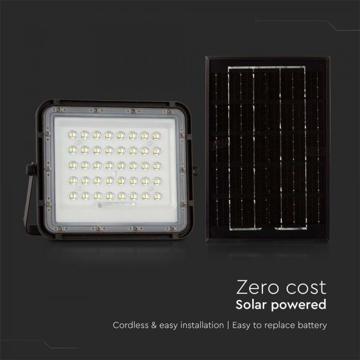 6W(400Lm) LED SMART floodlight with 5000 mAh solar battery and remote control, IP65, V-TAC, neutral white light 4000K
