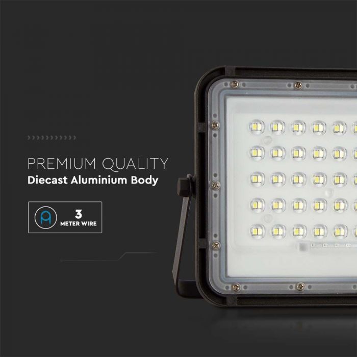 10W(800Lm) LED SMART floodlight with 6000 mAh solar battery and remote control, IP65, V-TAC, 4000K neutral white light