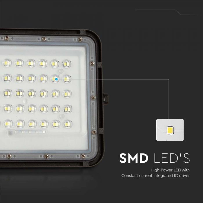 10W(800Lm) LED SMART floodlight with 6000 mAh solar battery and remote control, IP65, V-TAC, 4000K neutral white light