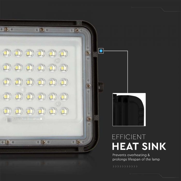 10W(800Lm) LED SMART floodlight with 6000 mAh solar battery and remote control, IP65, V-TAC, 4000K neutral white light