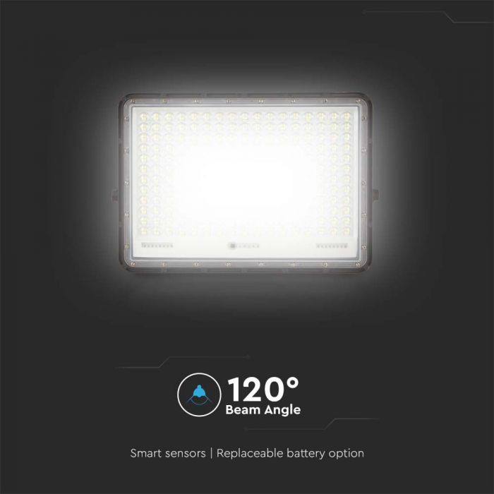 30W(2600Lm) LED SMART floodlight with 20000 mAh solar battery and remote control, IP65, V-TAC, 6400K cold white light