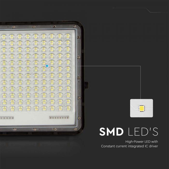 30W(2600Lm) LED SMART floodlight with 20000 mAh solar battery and remote control, IP65, V-TAC, 6400K cold white light