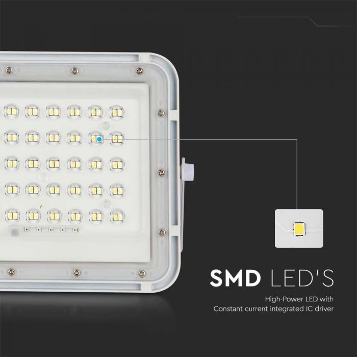 6W(400Lm) LED SMART prožektors ar saules bateriju 5000 mAh un pulti, IP65, V-TAC, auksti balta gaisma 6400K