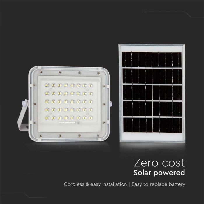 6W(400Lm) LED SMART floodlight with 5000 mAh solar battery and remote control, IP65, V-TAC, neutral white light 4000K