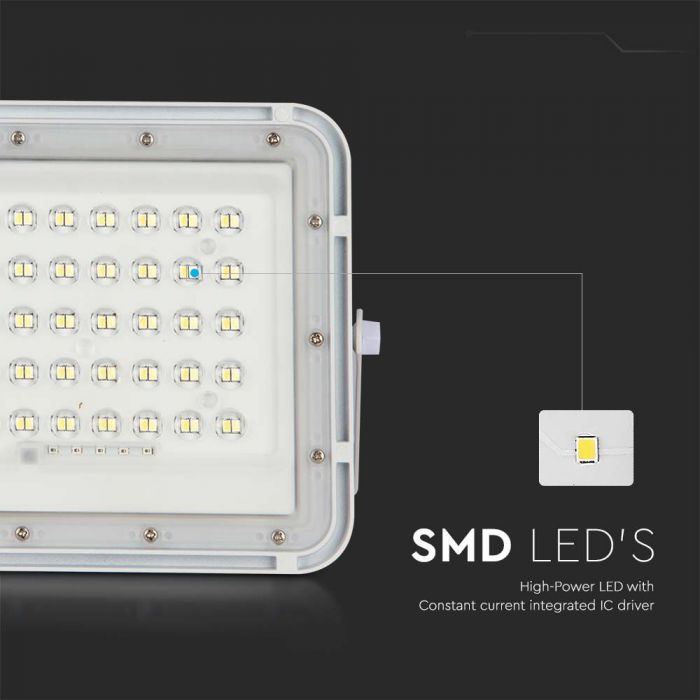 10W(800Lm) LED SMART floodlight with 6000 mAh solar battery and remote control, IP65, V-TAC, 6400K cold white light