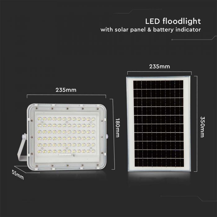 15W (1200Lm) LED SMART-strålkastare med 12000 mAh solcellsbatteri och fjärrkontroll, IP65, V-TAC, vitt, kallvitt ljus 6400K