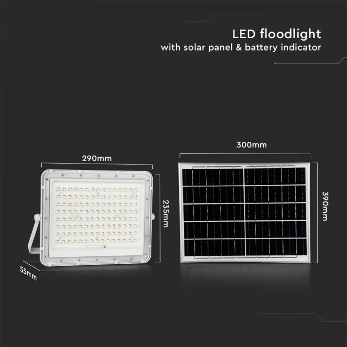 Прожектор 20W(1800Lm) LED SMART с солнечной батареей 16000 mAh и пультом дистанционного управления, IP65, V-TAC, белый, холодный белый свет 6400K