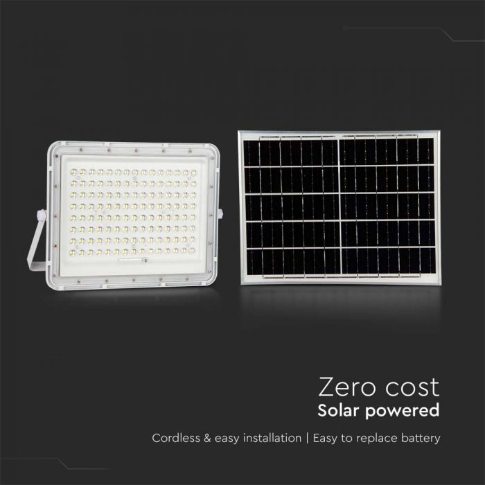 Прожектор 20W(1800Lm) LED SMART с солнечной батареей 16000 mAh и пультом дистанционного управления, IP65, V-TAC, белый, холодный белый свет 6400K