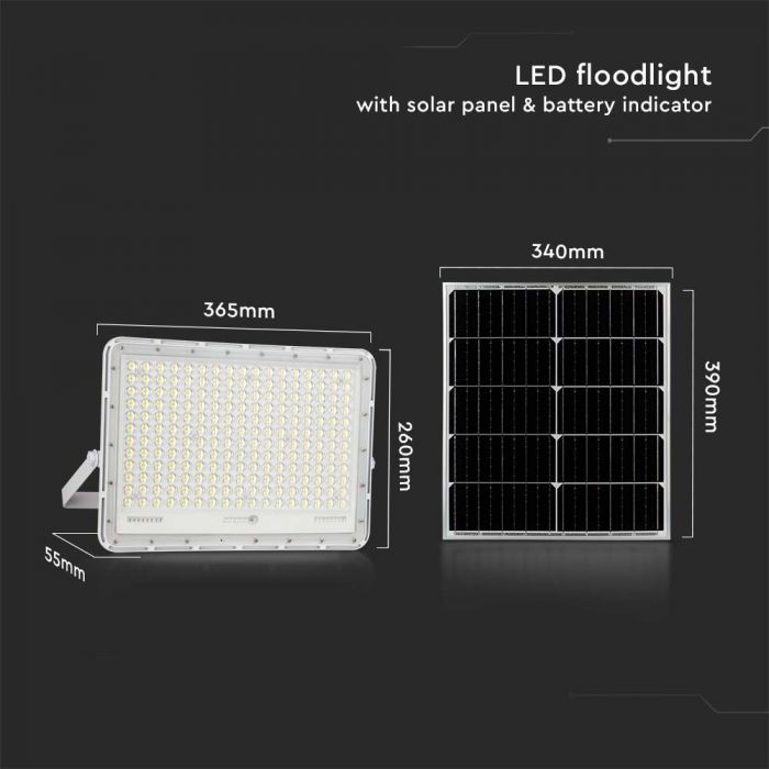 30W(2600Lm) LED floodlight with 20000 mAh solar battery and remote control, IP65, V-TAC, white, cold white light 6400K