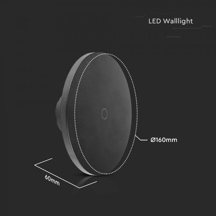 12W(1200Lm) LED wall luminaire, IP65, V-TAC, round, black, dimmable, 3IN1